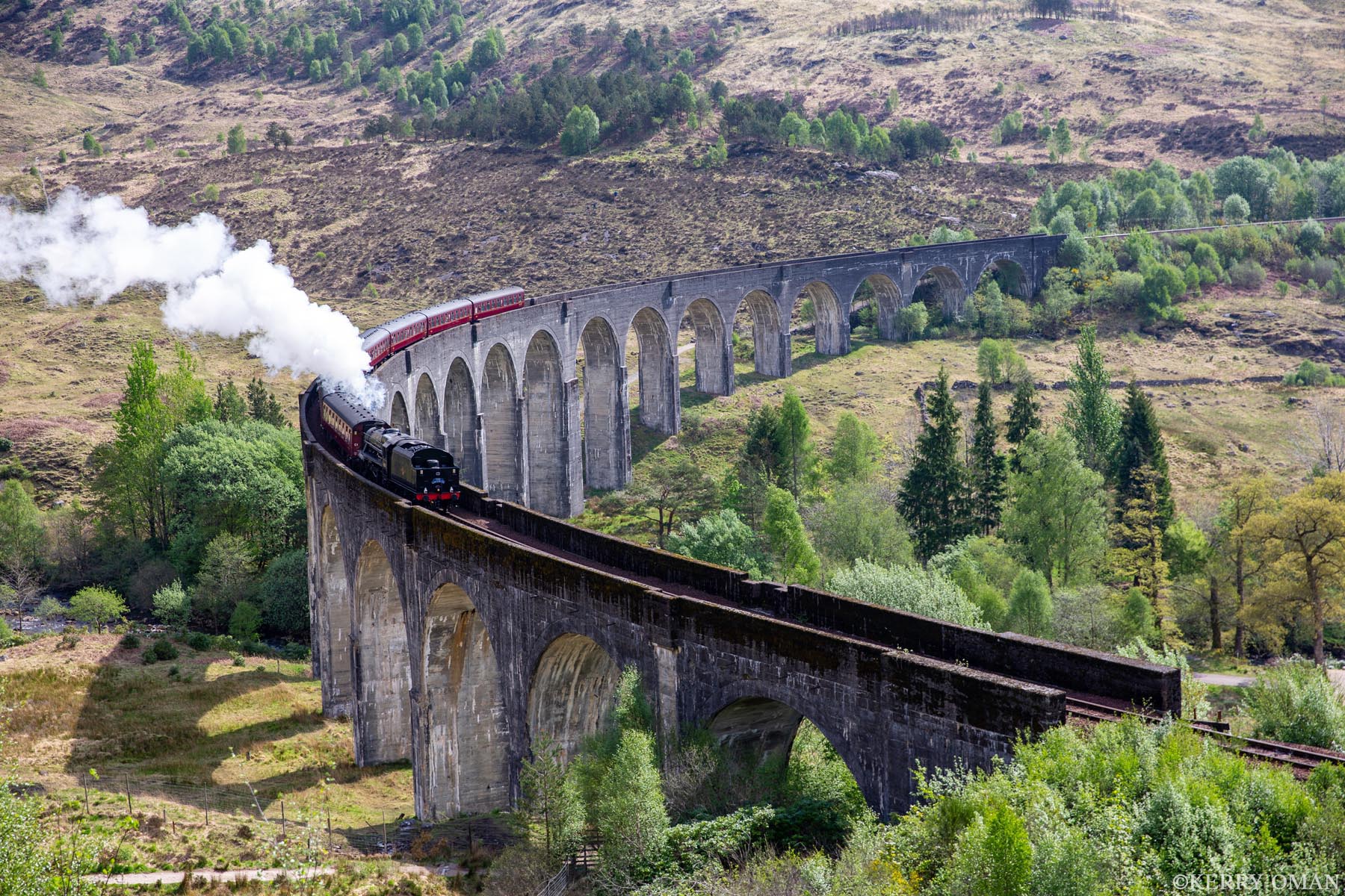 Steam Over Glenfinnan Billowing steam and arched stone define this timeless scene at the Glenfinnan Viaduct in the Scottish Highlands. Famously featured...